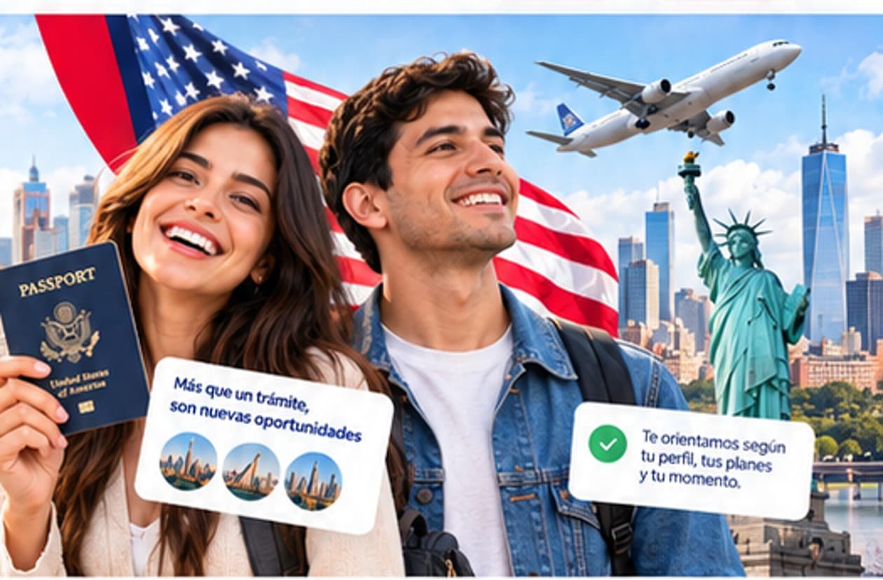 Pareja preparando un viaje a Estados Unidos